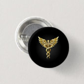 Gouden veelhoekig symbool Caduceus Ronde Button 3,2 Cm (Voorkant /achterkant)