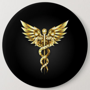Gouden veelhoekig symbool Caduceus Ronde Button 6,0 Cm