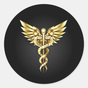 Gouden veelhoekig symbool Caduceus Ronde Sticker