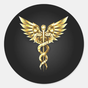 Gouden veelhoekig symbool Caduceus Ronde Sticker