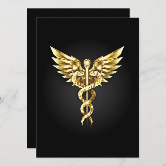 Gouden veelhoekig symbool Caduceus Save The Date (Voorkant / Achterkant)