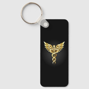 Gouden veelhoekig symbool Caduceus Sleutelhanger