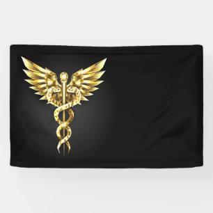 Gouden veelhoekig symbool Caduceus Spandoek