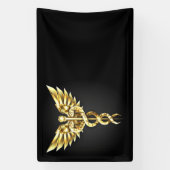 Gouden veelhoekig symbool Caduceus Spandoek (Verticaal)