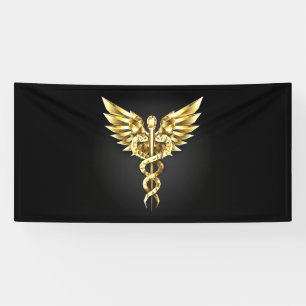 Gouden veelhoekig symbool Caduceus Spandoek