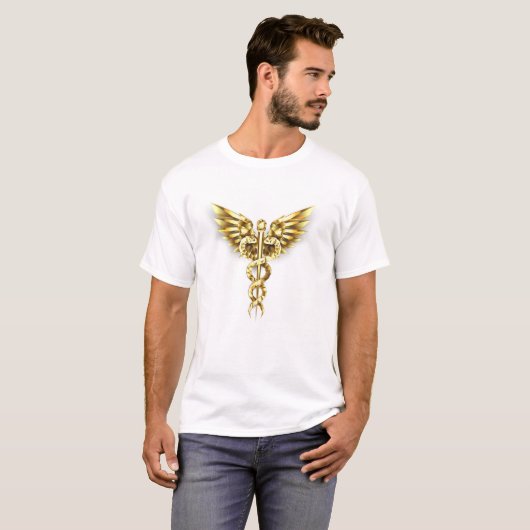 Gouden veelhoekig symbool Caduceus T-shirt (Voorkant volledig)