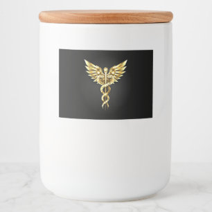 Gouden veelhoekig symbool Caduceus Voedselcontainer Etiket