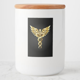 Gouden veelhoekig symbool Caduceus Voedselcontainer Etiket