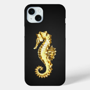 Gouden veelhoekig zeepaardje iPhone 15 mini hoesje