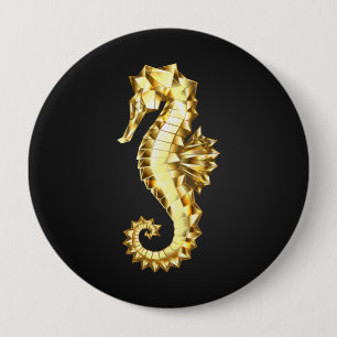 Gouden veelhoekig zeepaardje ronde button 4,0 cm