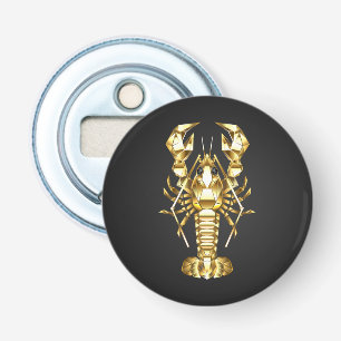 Gouden veelhoekige kreeftenkreeft op zwart button flesopener