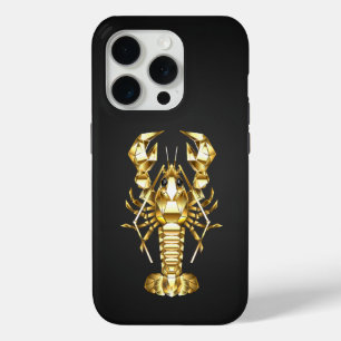 Gouden veelhoekige kreeftenkreeft op zwart iPhone 15 pro case