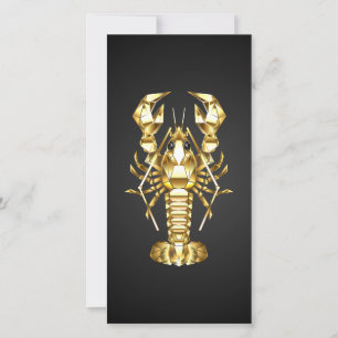 Gouden veelhoekige kreeftenkreeft op zwart feestdagenkaart