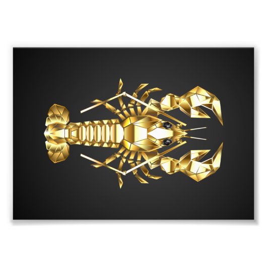 Gouden veelhoekige rivierkreeft op zwart foto afdruk (Voorkant)