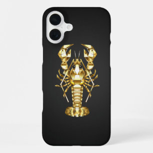 Gouden veelhoekige rivierkreeft op zwart iPhone 16 plus hoesje