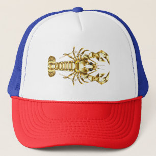 Gouden veelhoekige rivierkreeft op zwart trucker pet