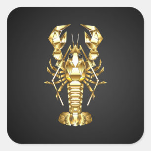 Gouden veelhoekige rivierkreeft op zwart vierkante sticker