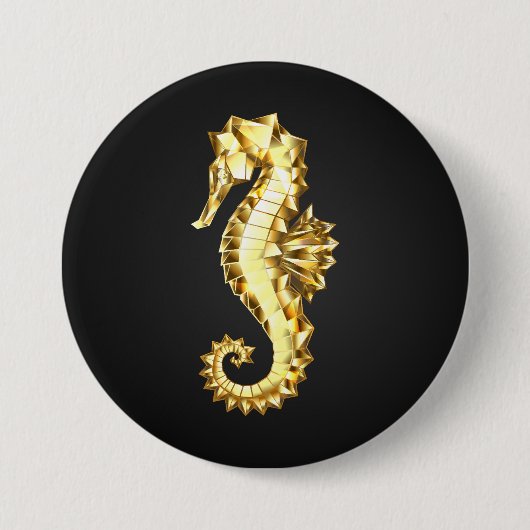 Gouden Veelhoekige Zeepaard Ronde Button 7,6 Cm (Voorkant)
