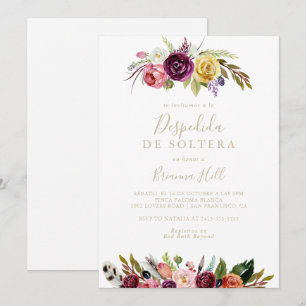 Gouden veer Boho bloemenspaans Vrijgezellenfeest Kaart