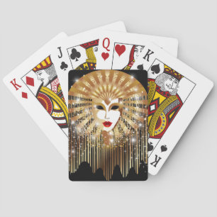 Gouden Venetiaans Carnavalsfeest Masker Pokerkaarten