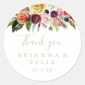 Gouden veren Boho Floral Dank u bruiloft gunst Ronde Sticker (Voorkant)