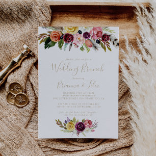 Gouden veren Boho Tropische Bloemen Bruiloft Brunc Kaart