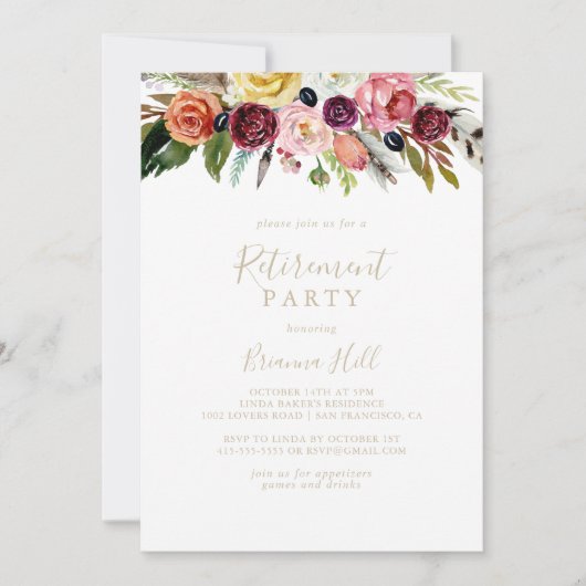 Gouden veren Boho Tropische Pensioen Partij Kaart (Voorkant)