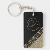Gouden veren op zwart Glittery Monogram Sleutelhanger (Voorkant)