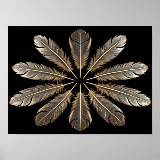 Gouden veren: symmetrisch Starburst-ontwerp Poster (Voorkant)