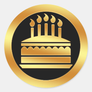 Gouden verjaardagstaart ronde sticker