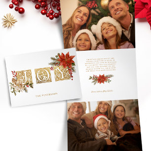 Gouden Verlichte Kerst Blokletters met Poinsettia' Drieluik Wenskaart