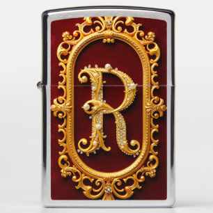 Gouden Versierde Letter 'R' op Elegante Fluwelen A