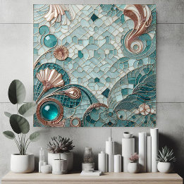 Gouden Versiering Aqua Blauwe Bellen Mozaïek Koel Tegeltje