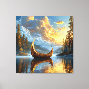 Gouden Viking-geïnspireerde boot rustend op het my Canvas Afdruk
