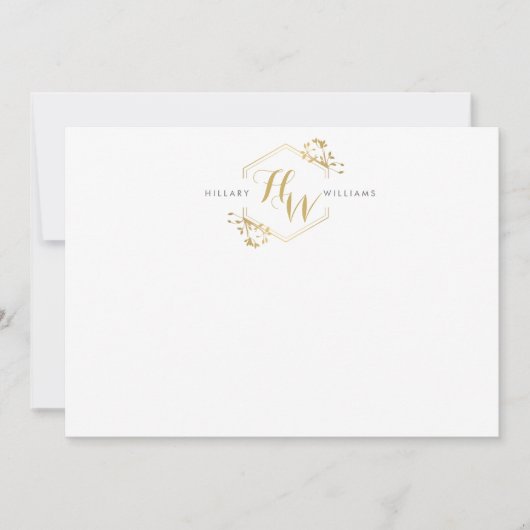 Gouden Vine en Blad Monogram Embleem Platte Noteca Notitiekaartje (Voorkant)