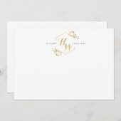 Gouden Vine en Blad Monogram Embleem Platte Noteca Notitiekaartje (Voorkant / Achterkant)