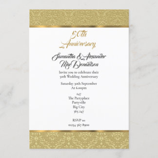 Gouden vintage damast 50ste huwelijksverjaardag kaart