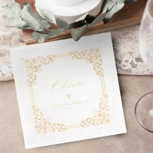 Gouden Vintage Frame Elegante Bruiloftstoast Folie Servetten