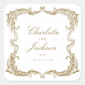 Gouden Vintage Frame Klassiek Schrift Bruiloft Fav Vierkante Sticker (Voorkant)