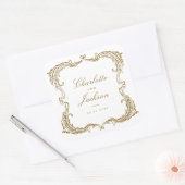 Gouden Vintage Frame Klassiek Schrift Bruiloft Fav Vierkante Sticker (Envelop)