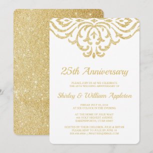 Gouden Vintage Glam Elegante 25e Huwelijksverjaard Kaart