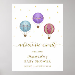 Gouden Vintage Hete Luchtballon Baby shower Welkom Poster