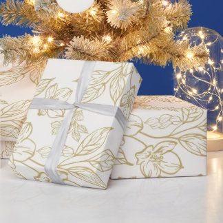 Gouden Vintage Ivoor Beige Botanische Bloem Cadeaupapier