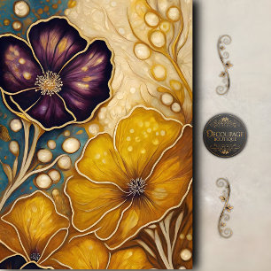 Gouden Violette Bloesem Decoupage Tissuepapier