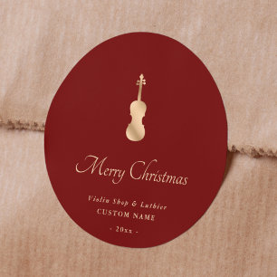 Gouden Viool Luthier Elegant Prettig Kerstfeest Ronde Sticker