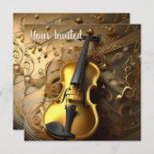 gouden viool op gouden muziekkoorden, kaart (Voorkant / Achterkant)