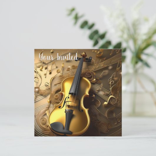 gouden viool op gouden muziekkoorden, kaart (Staand voorkant)