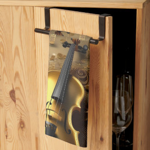 gouden viool op gouden muziekkoorden, theedoek