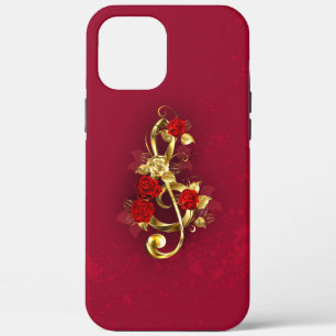 Gouden vioolsleutel met rozenbloemen iPhone 12 pro max hoesje
