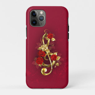 Gouden Vioolsleutel met Rozenbloemen iPhone 11 Pro Hoesje